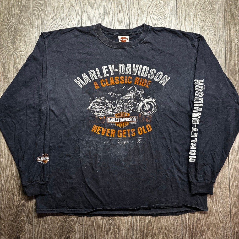 Harley-Davidson XXL Ocala Florida Long Sleeve Graphic T-Shirt Blue 1997